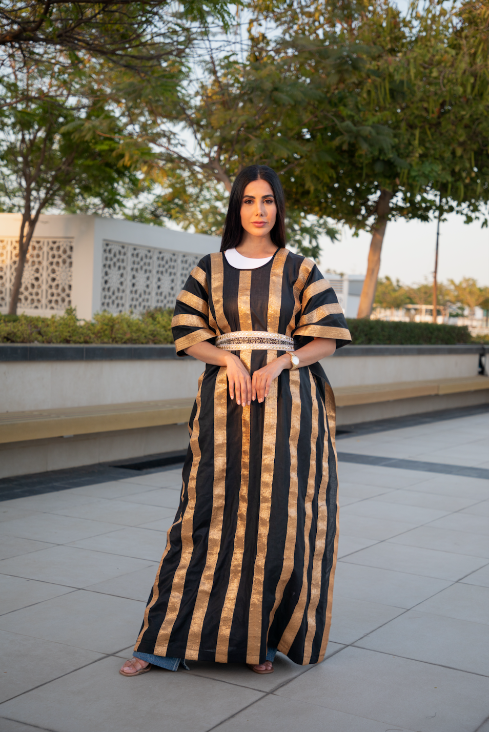 Gold & Black Striped Kaftan