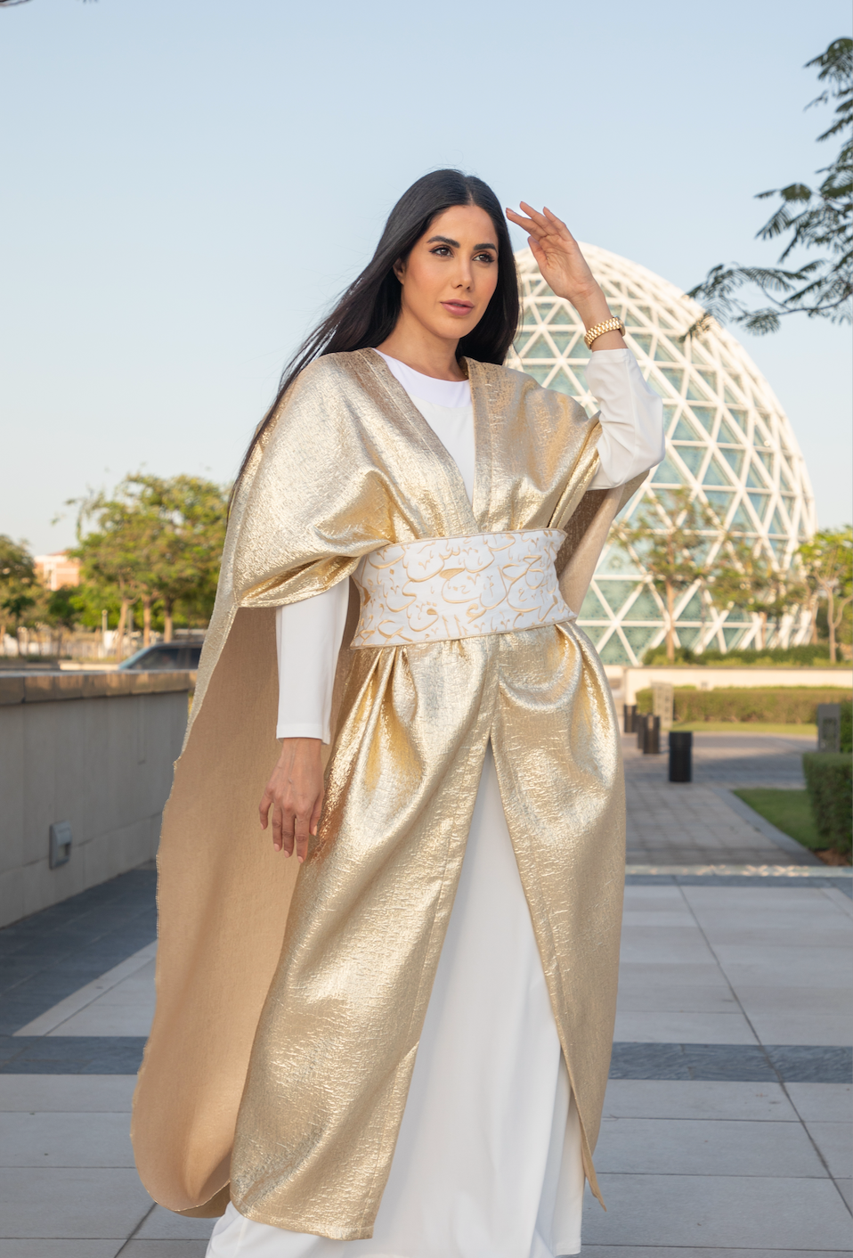 Gold Bisht with Arabic Letters Belt