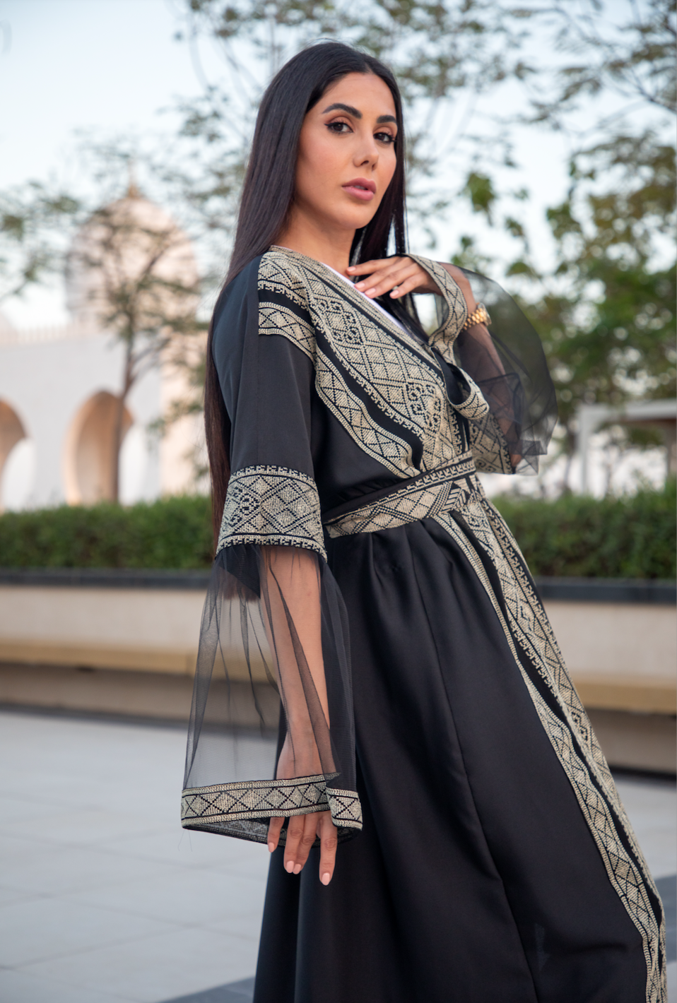 Black Abaya with Silver Tatreez