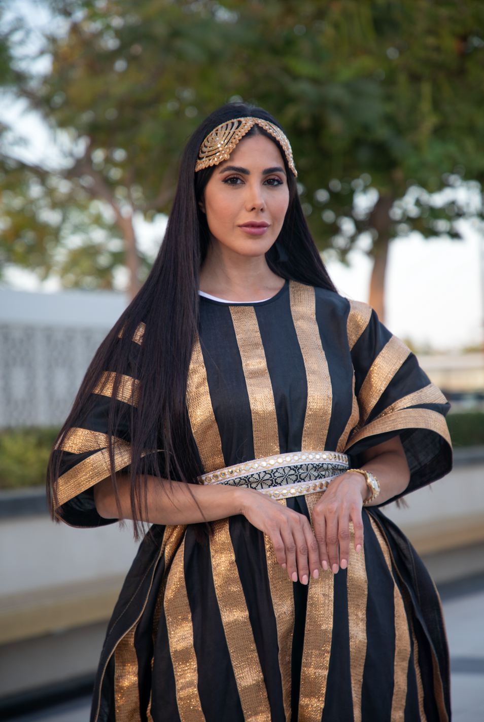 Gold & Black Striped Kaftan