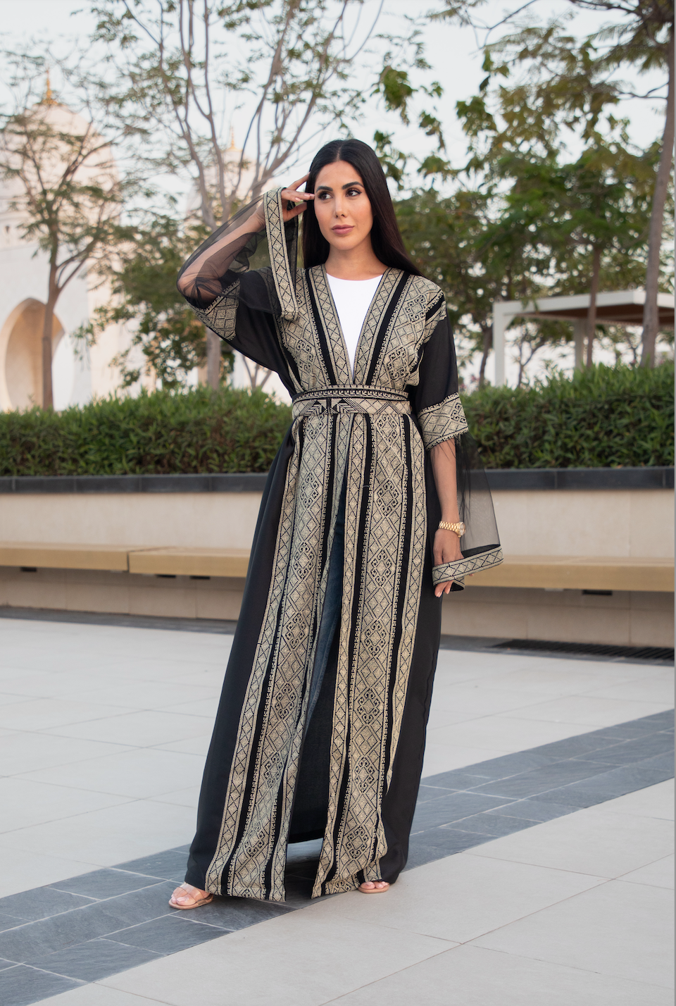 Black Abaya with Silver Tatreez