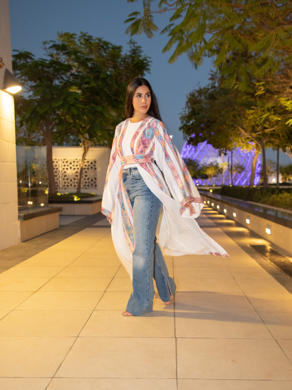 White Elegant Signature Abaya with Palestinian Colorful Tatreez