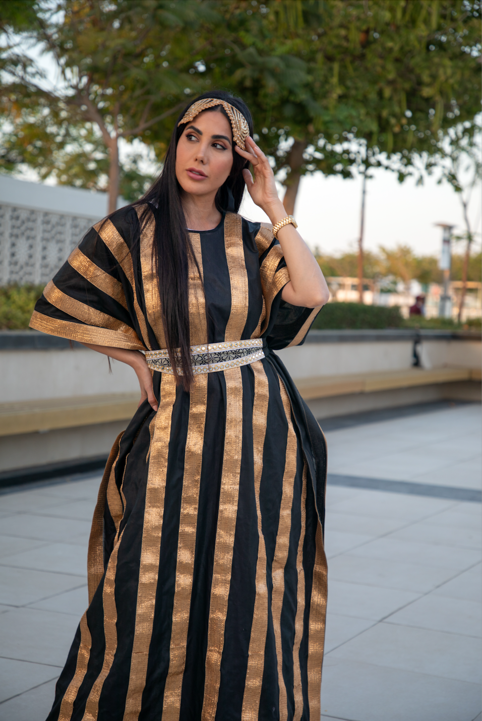 Gold & Black Striped Kaftan