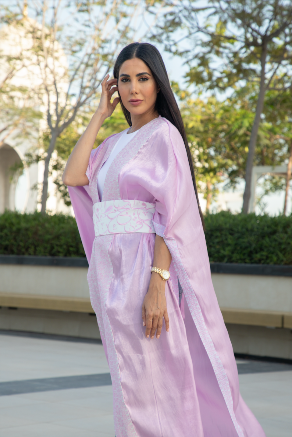 Light Pink Cape with Palestinian Tatreez & Arabic Letters Belt