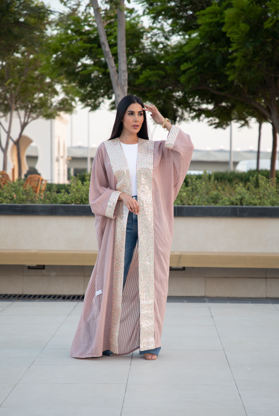 Pink Bisht with Embellished Details