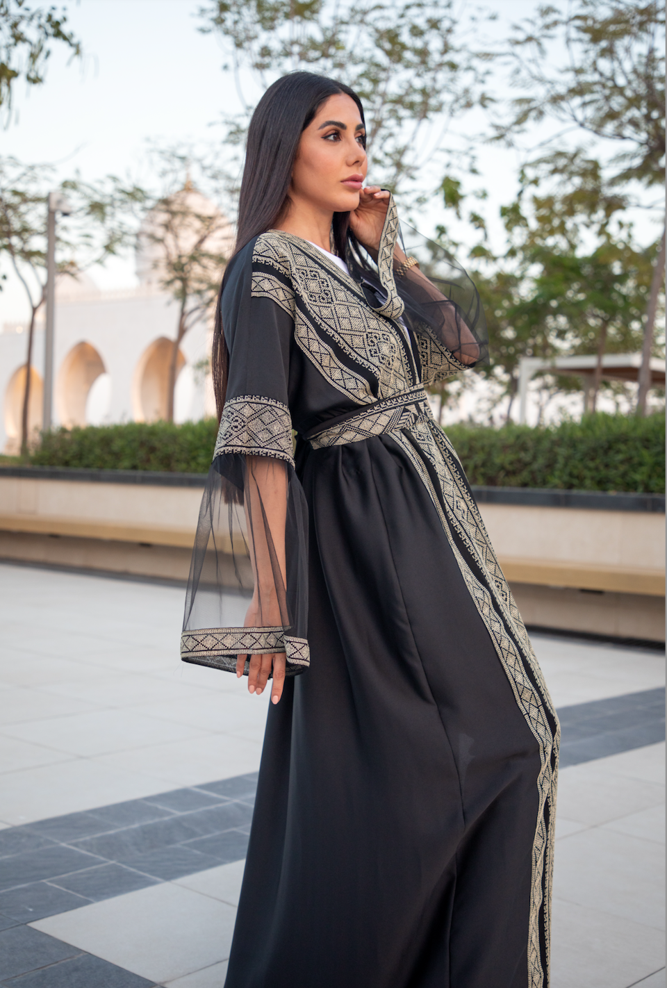 Black Abaya with Silver Tatreez