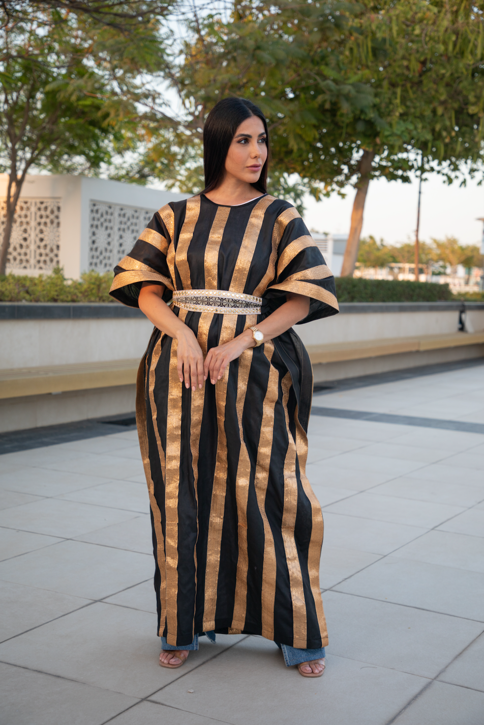 Gold & Black Striped Kaftan