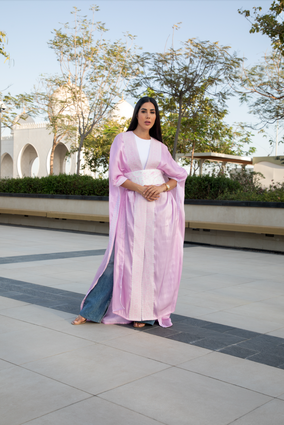 Light Pink Cape with Palestinian Tatreez & Arabic Letters Belt