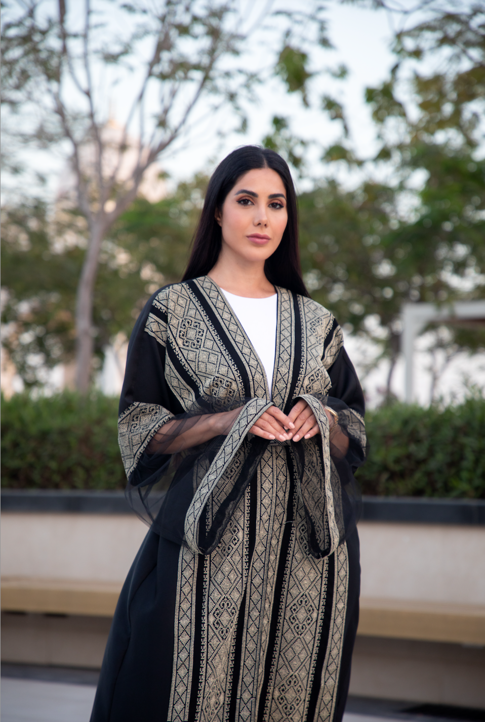 Black Abaya with Silver Tatreez